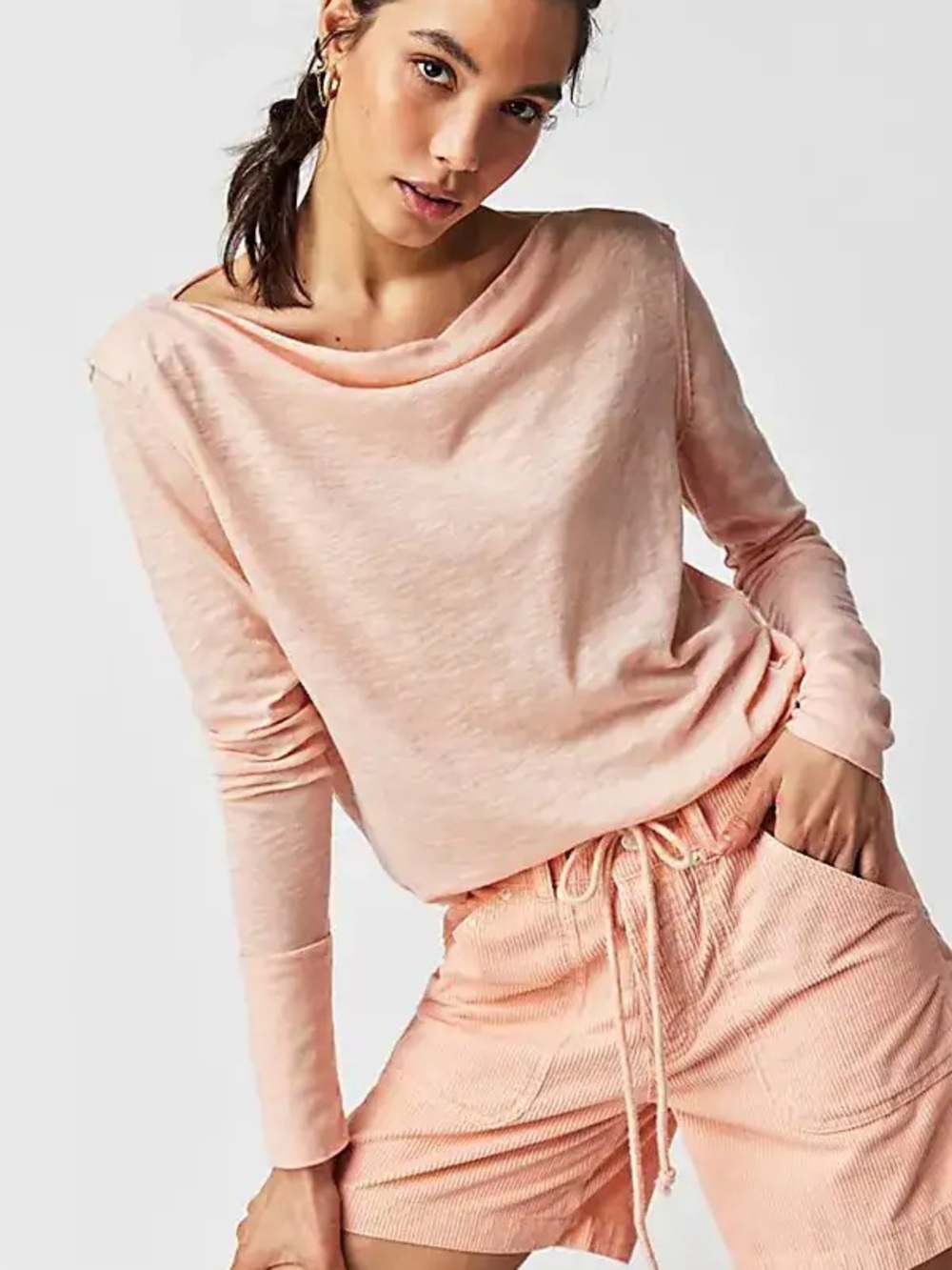 Free People Kimmi Long Sleeve Top in Pretty in Peach Small NWT